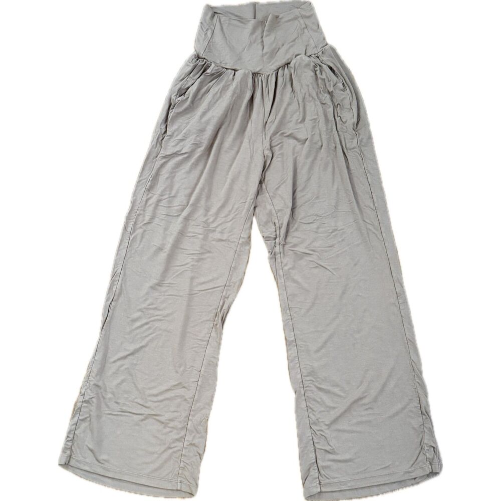 Women's Small Beige Ododos Stretchy Yoga Wide Leg Lounge Pants with Pockets